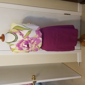 Worthington Sleeveless Buttondown Blouse Size XL Orchid, lime, yellow & white